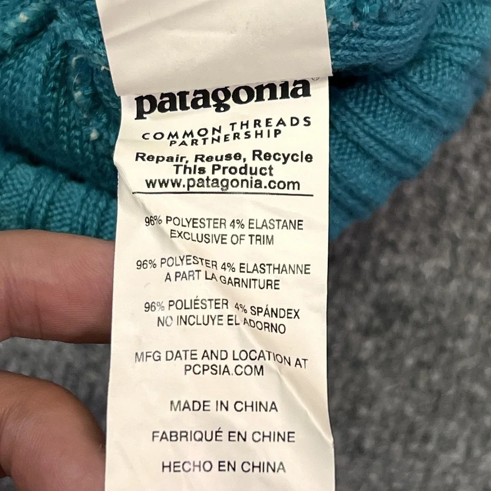 Patagonia Beanie Kids One Size Multicolor Pom Cuffed Knit Fair Isle Winter